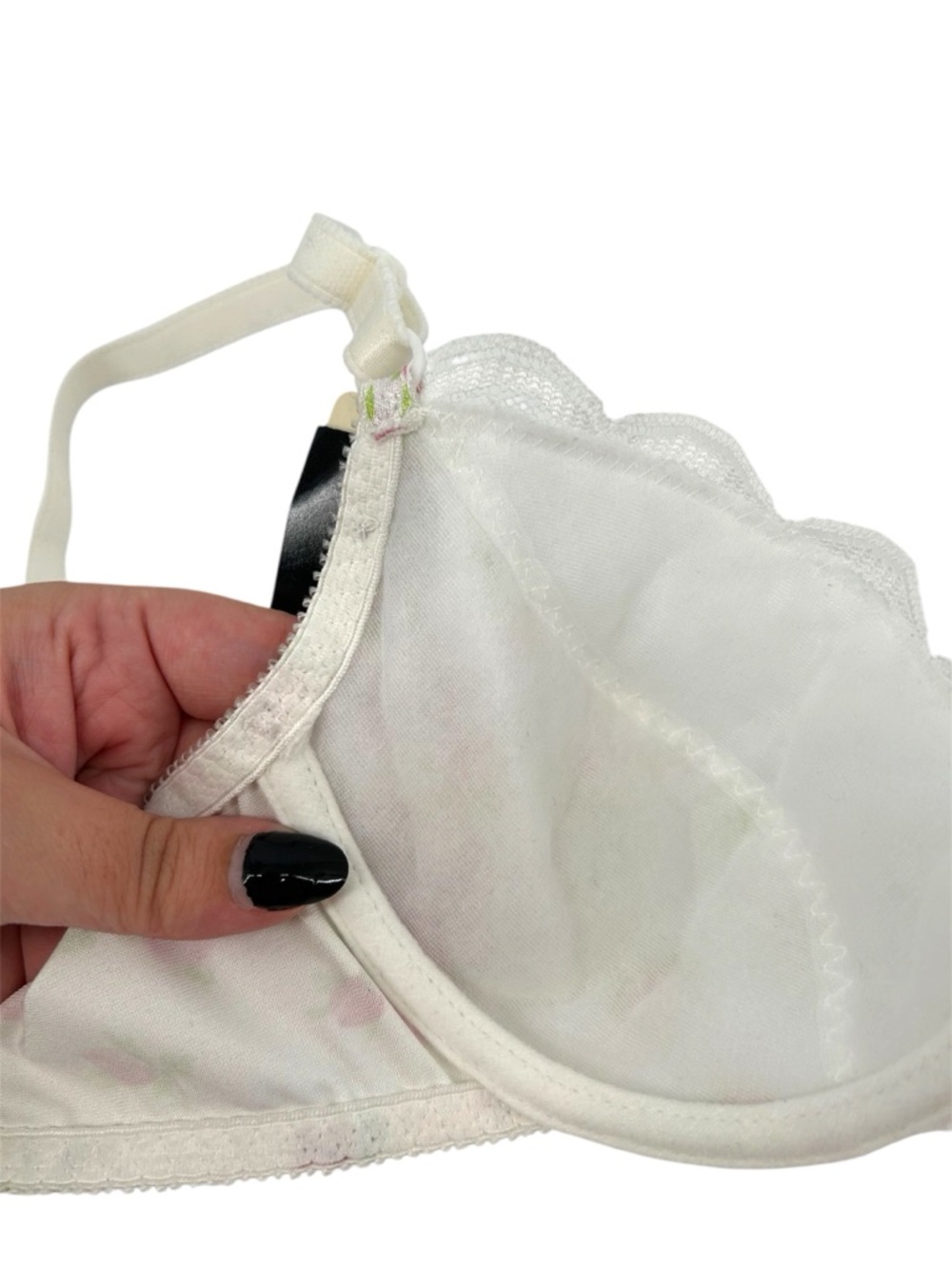 NWT Vtg 90s Maidenform White Rose Print Lace Trim Satin Chantilly Demi-Bra 34B - Picture 9 of 11